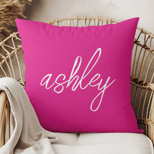 Monogram gepersonaliseerd hot pink Sierkussen
