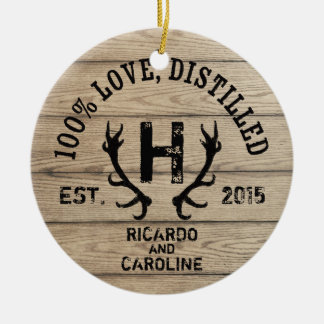 Monogram gepersonaliseerd hout - Bourbon Barrel We Keramisch Ornament