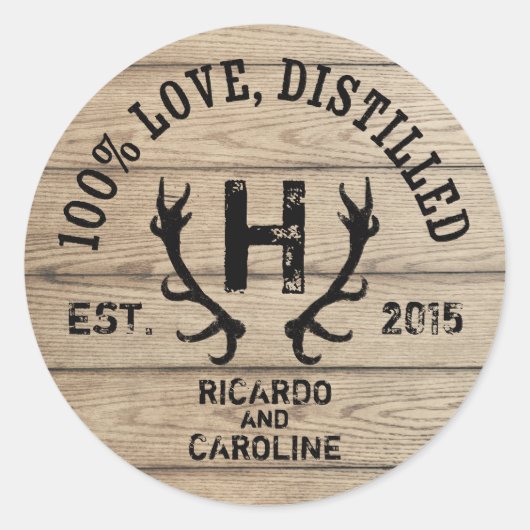 Monogram gepersonaliseerd hout - Bourbon Barrel We Ronde Sticker (Voorkant)