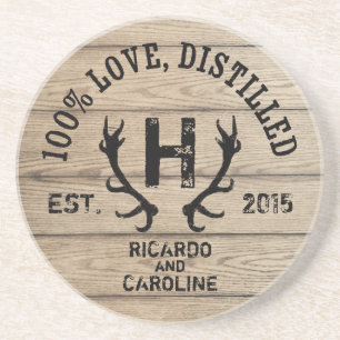 Monogram gepersonaliseerd hout - Bourbon Barrel We Zandsteen Onderzetter