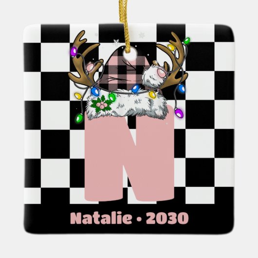 Monogram gepersonaliseerd met de naam Familie Kers Keramisch Ornament (Voorkant)