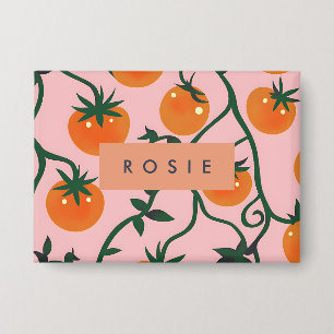 Monogram gepersonaliseerd retro tomaat wijnpatroon button