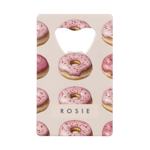 Monogram gepersonaliseerd roze donutpatroon kredietkaart flessenopener