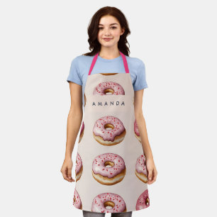 Monogram gepersonaliseerd roze donutpatroon schort