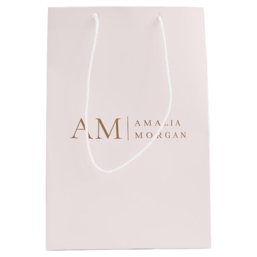 Monogram gepersonaliseerd roze Initiaal en naam Medium Cadeauzakje (Voorkant)