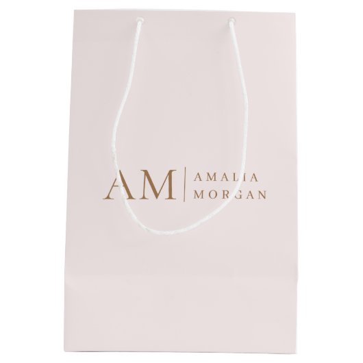 Monogram gepersonaliseerd roze Initiaal en naam Medium Cadeauzakje (Achterkant)