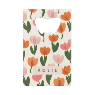 Monogram Gepersonaliseerd Schattige Spring Tulip P Kredietkaart Flessenopener