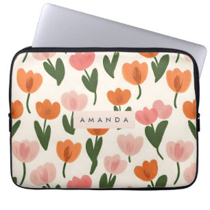 Monogram Gepersonaliseerd Schattige Spring Tulip P Laptop Sleeve