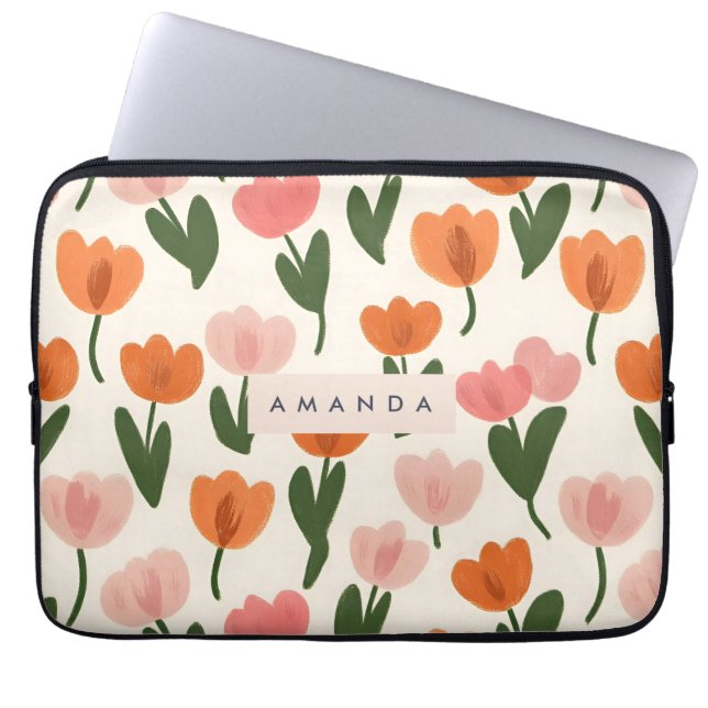 Monogram Gepersonaliseerd Schattige Spring Tulip P Laptop Sleeve (Voorkant)