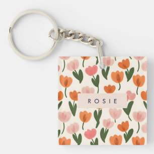 Monogram Gepersonaliseerd Schattige Spring Tulip P Sleutelhanger