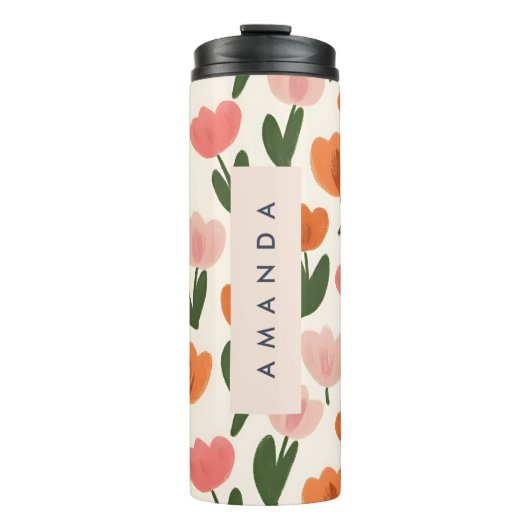 Monogram Gepersonaliseerd Schattige Spring Tulip P Thermosbeker (Voorkant)