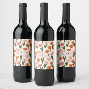 Monogram Gepersonaliseerd Schattige Spring Tulip P Wijn Etiket