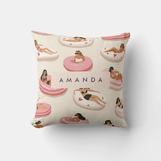 Monogram Gepersonaliseerd Zomer Zwembad Float Patr Kussen (Voorkant)