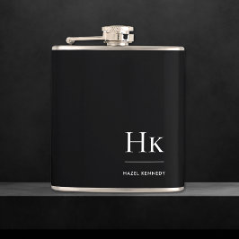 Monogram gepersonaliseerd zwart wit heupfles