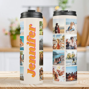 Monogram gepersonaliseerde 16 fotocollage thermosbeker