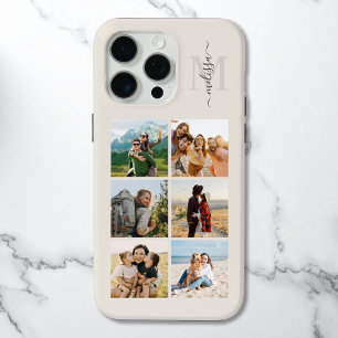 Monogram gepersonaliseerde 6 fotocollage iPhone 15 pro max hoesje