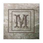 Monogram Gepersonaliseerde Bruine Steen Look Rusti Tegeltje (Voorkant)