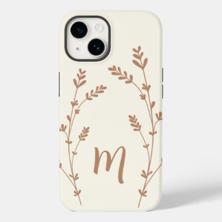 Monogram gepersonaliseerde chic leaves design brow Case-Mate iPhone 14 hoesje