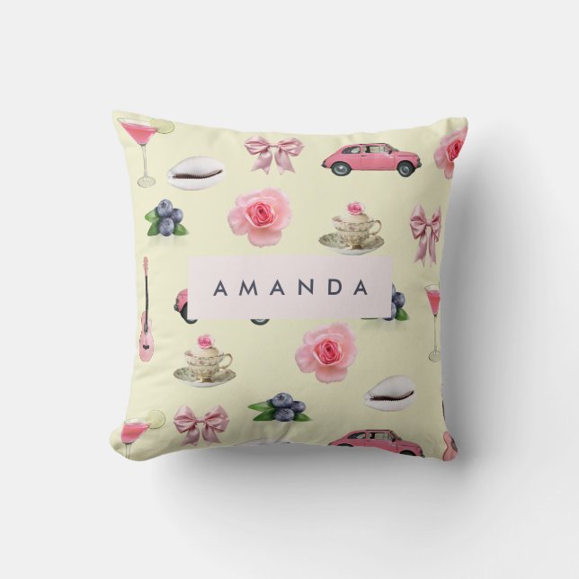 Monogram Gepersonaliseerde Coquette  Zeeschelp Kussen (Voorkant)