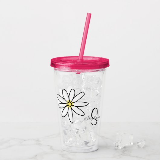 Monogram gepersonaliseerde Daisy Doodle Gift Acryl Drinkbeker (Achterkant ijs)