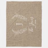 Monogram gepersonaliseerde familienaam rustic jute fleece deken (Voorkant)