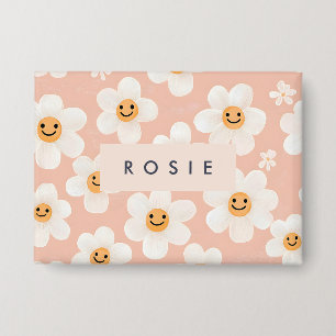 Monogram Gepersonaliseerde Glimlach Daisy Bloemenp Button