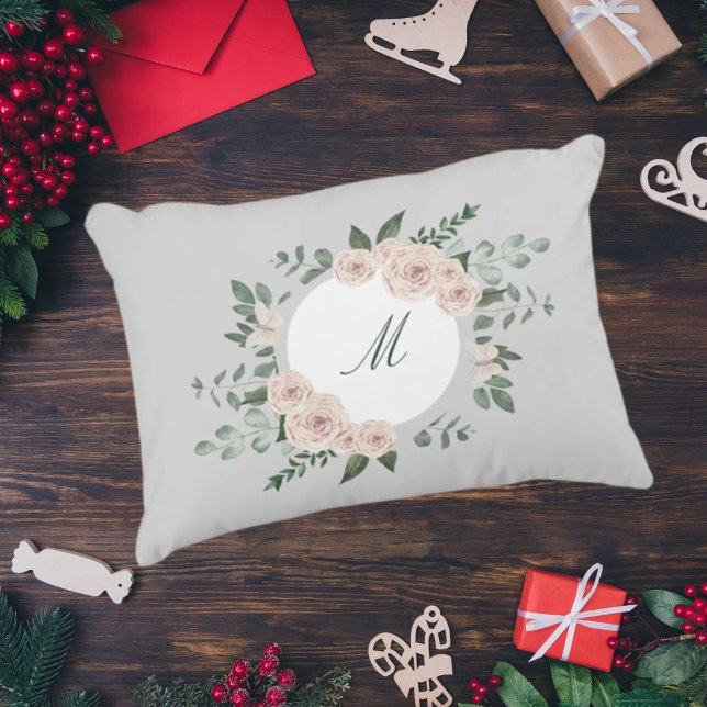 Monogram gepersonaliseerde kussen florale spatlap (Creator heeft geüpload)