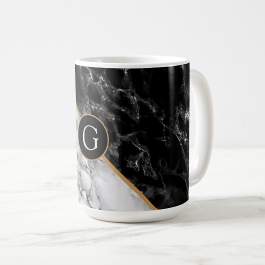 Monogram gepersonaliseerde Letter Marble Coffee Mo Koffiemok (Voorkant rechts)
