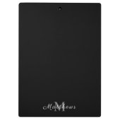 Monogram Gepersonaliseerde Naam Zwart Klembord (Achterkant)