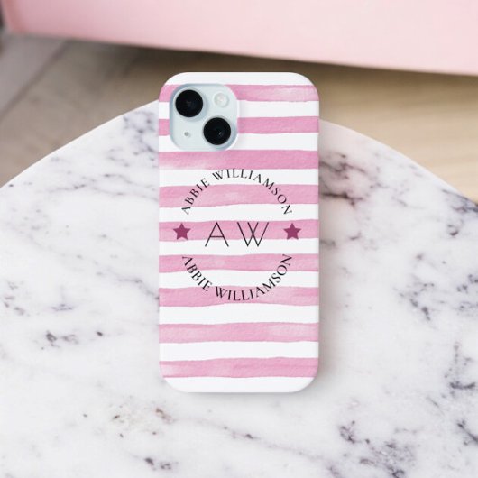 Monogram gepersonaliseerde roze strepen Case-Mate iPhone case
