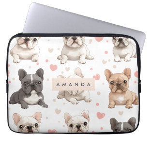 Monogram gepersonaliseerde Schattige Franse Bulldo Laptop Sleeve