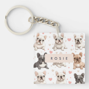 Monogram gepersonaliseerde Schattige Franse Bulldo Sleutelhanger