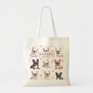 Monogram gepersonaliseerde Schattige Franse Bulldo Tote Bag