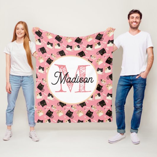 Monogram gepersonaliseerde schattige katten fleece (In situ)