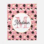 Monogram gepersonaliseerde schattige katten fleece deken (Voorkant)