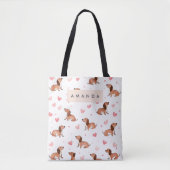Monogram gepersonaliseerde Schattigee teckel hond Draagtas (Voorkant)