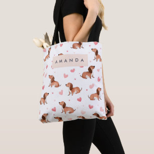Monogram gepersonaliseerde Schattigee teckel hond Draagtas