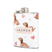 Monogram gepersonaliseerde Schattigee teckel hond Heupfles (Links)