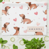 Monogram gepersonaliseerde Schattigee teckel hond Theedoek (Gevouwen)