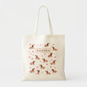Monogram gepersonaliseerde Schattigee teckel hond Tote Bag