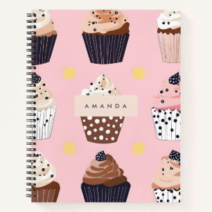 Monogram gepersonaliseerde Schattigee zoete cupcak Notitieboek