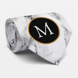Monogram Gepersonaliseerde Stropdas Witte marmer S