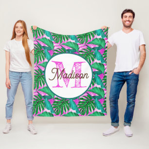 Monogram gepersonaliseerde tropische fleece deken