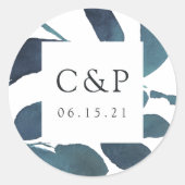 Monogram geperste botanische bruiloft ronde sticker (Voorkant)