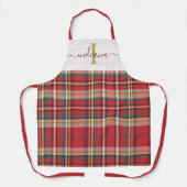 Monogram Geplakt rood Groen Manuscript Rustic Schort (Voorkant)