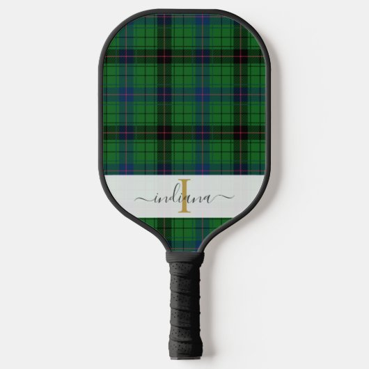 Monogram geplakt Script Name Rustic Tartan Pickleball Paddle (Voorkant)