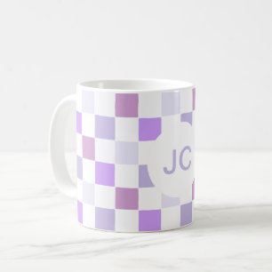 Monogram geruit Paarse lavendel Modern Eenvoudig Koffiemok