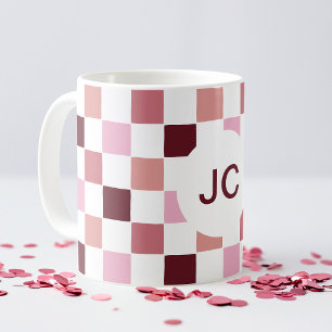 Monogram Geruit Roze Bourgogne Modern Eenvoudig Koffiemok