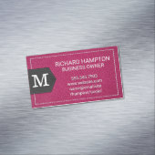 Monogram | Gestikt roze leer en patch Magnetisch Visitekaartje (Voorbeeld)