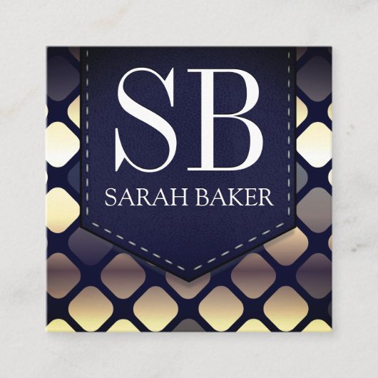 Monogram Gestikte Leer | Luxe Geometrisch Vierkante Visitekaartje (Voorkant)